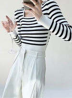 Load image into Gallery viewer, Square Neck Striped Ribbed Top
