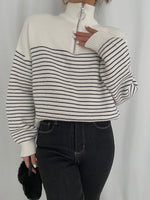 Load image into Gallery viewer, Half Zip Striped Ribbed Sweater in White
