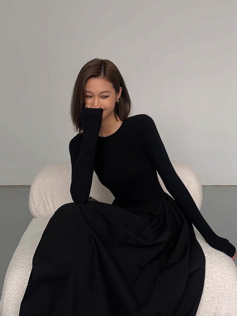 Long Sleeve Pocket Maxi Dress in Black