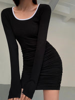 Load image into Gallery viewer, Contrast Shirring Mini Bodycon Dress in Black
