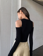 Load image into Gallery viewer, Shoulder Cutout Button Knit Top in Black
