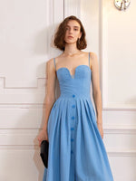 Load image into Gallery viewer, Marion Bustier Button A-Line Dress in Blue
