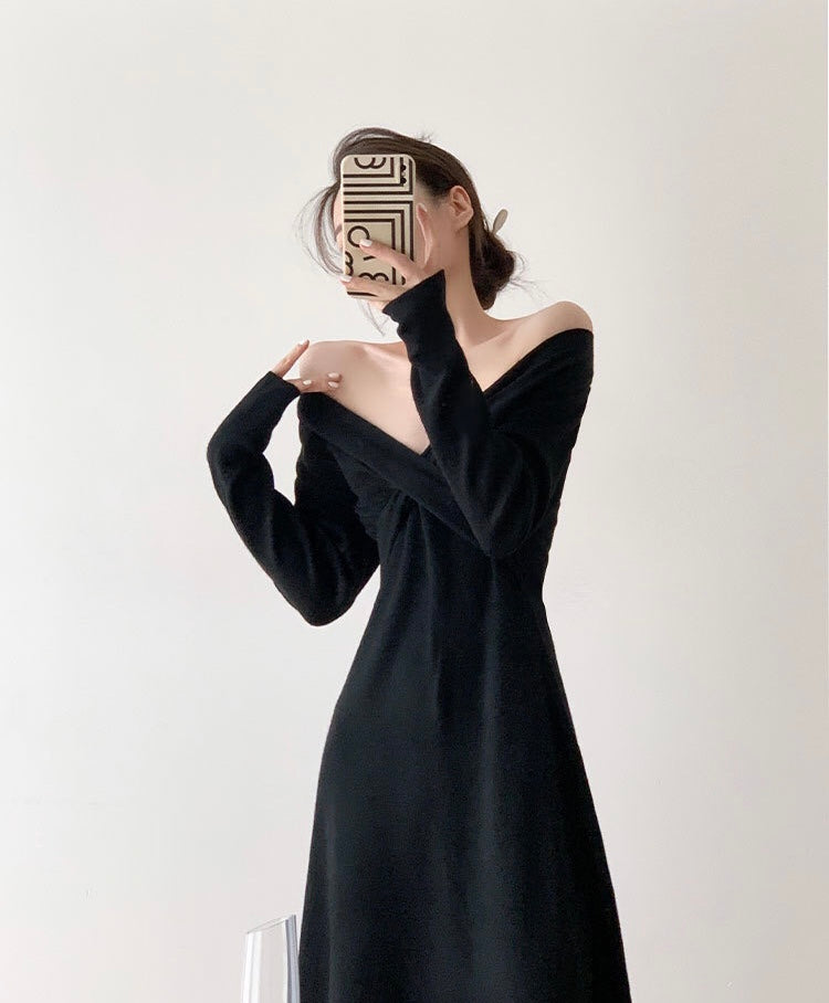 Bahia Crossover Knit Dress in Black