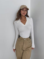 Load image into Gallery viewer, V Collar Long Sleeve Top - White
