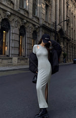 Load image into Gallery viewer, Cutout Slit Bodycon Maxi Dress in Grey
