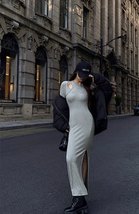 Cutout Slit Bodycon Maxi Dress in Grey