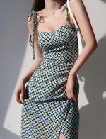 Load image into Gallery viewer, Geometric Printed Tie Strap Wrap Slit Dress
