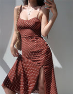 Load image into Gallery viewer, Bronzette Polka Tie Strap Slit Dress
