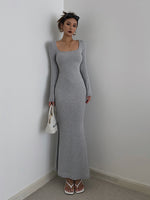 Load image into Gallery viewer, Wide Neck Long Sleeve Mermaid Maxi Dress - Grey

