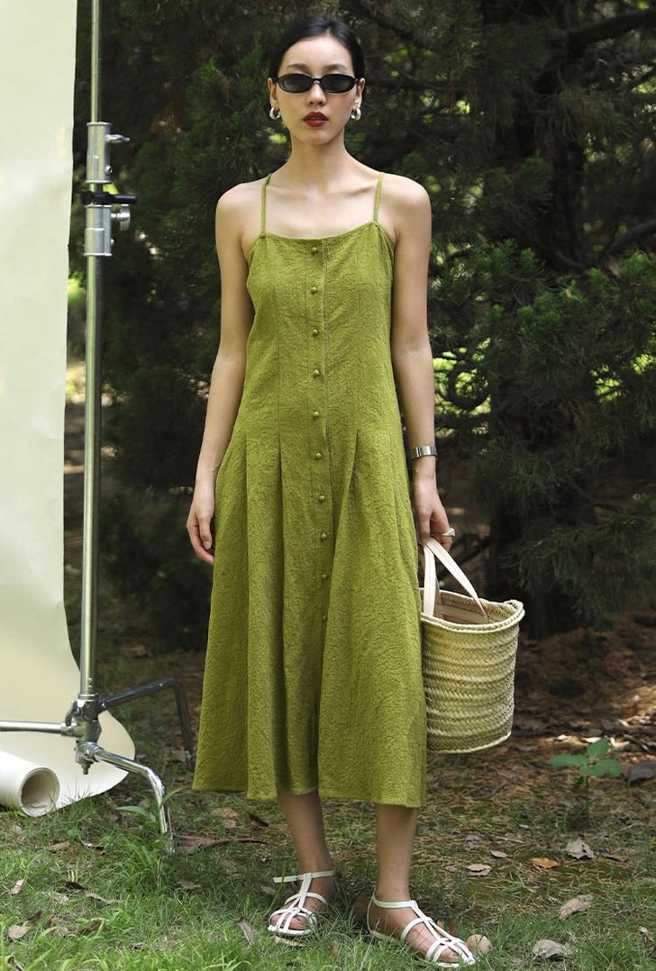 Textured Button Cami Midi Dress in Green LEXI + LOU Textured Button Cami Midi Dress in Green LEXI + LOU