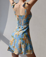 Load image into Gallery viewer, Bulbine Floral Tie Strap Mini Dress in Blue
