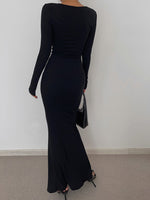 Load image into Gallery viewer, Wide Neck Long Sleeve Mermaid Maxi Dress - Black

