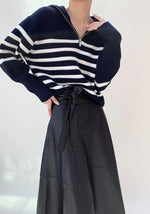 Load image into Gallery viewer, Marine Striped Half Zip Sweater
