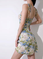 Load image into Gallery viewer, Dianthus Floral Tie Strap Mini Dress in Green
