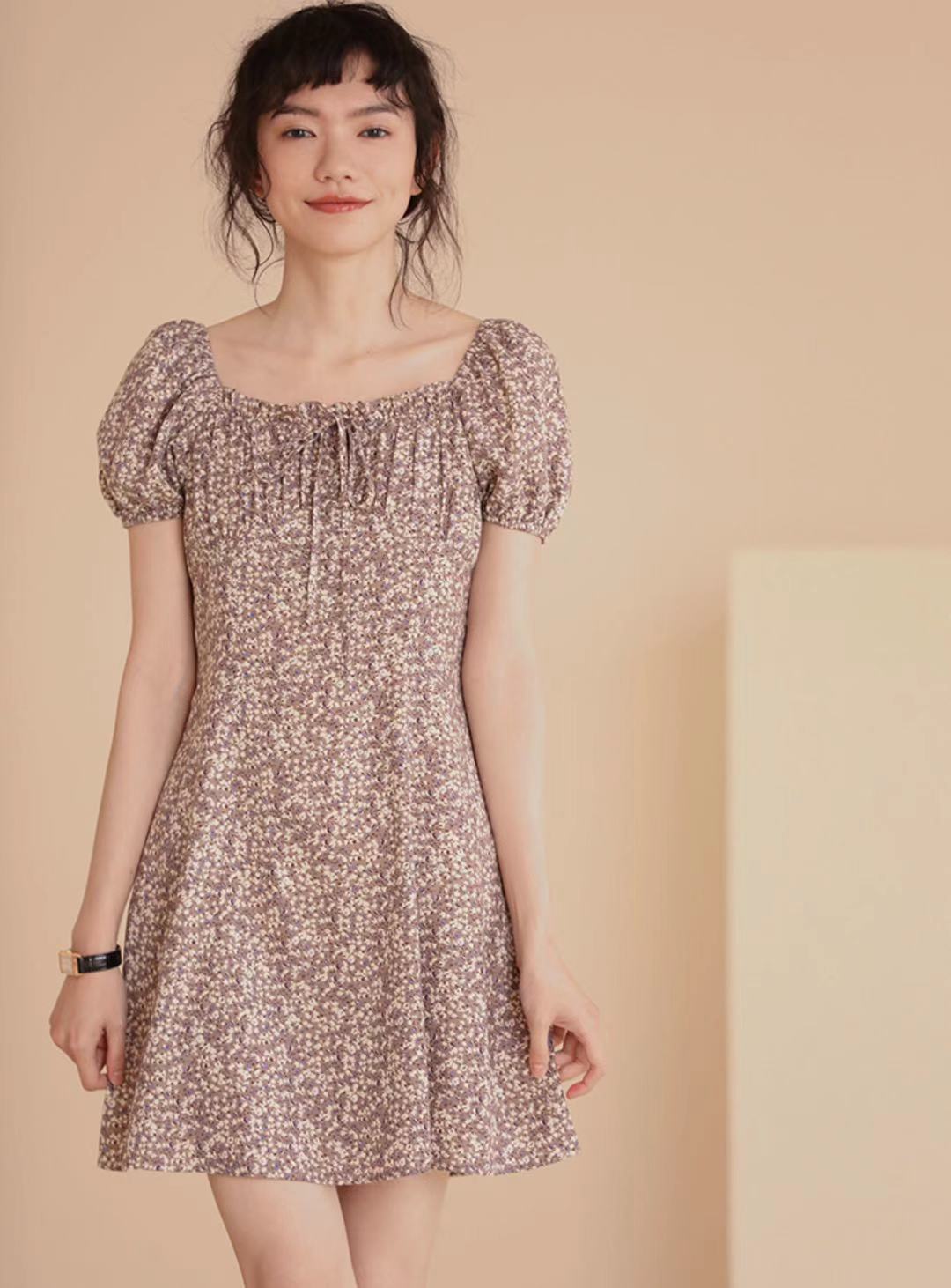[Ready Stock] Floral Blouson Sleeve Dress in Print
