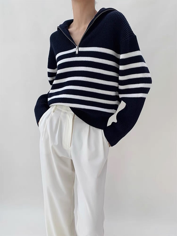 Marine Striped Half Zip Sweater