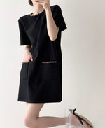 Load image into Gallery viewer, Chain Detail Pocket Shift Dress in Black

