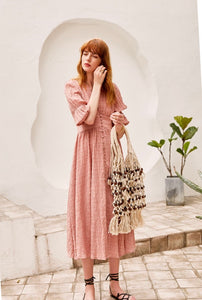 Arlette Crepe Blouson Maxi Dress in Pink