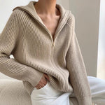 Load image into Gallery viewer, Classic Knitted Zip Sweater in Beige
