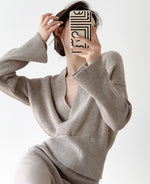 Load image into Gallery viewer, Girona Wrap Knit Sweater- Oat
