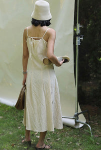 Textured Button Cami Midi Dress in Cream