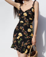 Load image into Gallery viewer, Bouquet Floral Tie Strap Cami Mini Dress in Black

