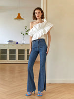 Load image into Gallery viewer, Dasha High Rise Panel Slit Stretch Flare Jeans
