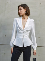 Load image into Gallery viewer, Brika Button Tuxedo Blouse
