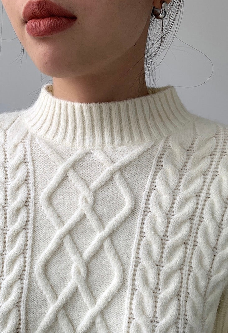 Cable Knit Winter Sweater in Cream