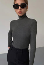 Load image into Gallery viewer, Ribbed Turtleneck Top - Grey
