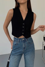 Load image into Gallery viewer, Tailored Sleeveless Vest in Black
