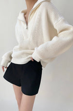 Load image into Gallery viewer, Half Zip Knitted Relaxed Sweater in Cream
