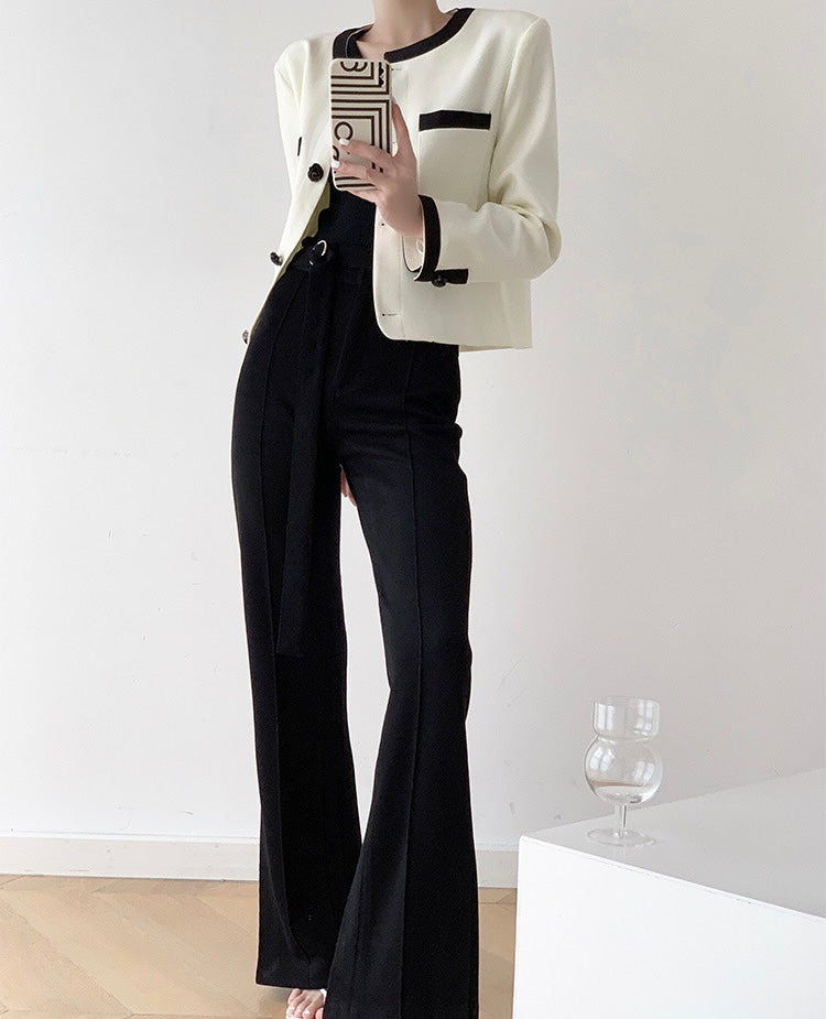 Seville Flare Leg Buckle Tailored Trousers in Black