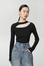 Load image into Gallery viewer, Stretch Cutout Knit Top in Black
