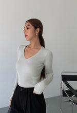 Load image into Gallery viewer, Classic V Ribbed Long Sleeve Top - Sage
