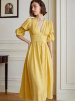 Load image into Gallery viewer, Arlette Crepe Blouson Maxi Dress in Yellow
