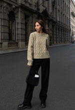 Load image into Gallery viewer, Relaxed Cable Knit Sweater in Khaki
