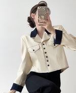 Load image into Gallery viewer, Contrast Boxy Stitching Jacket in Cream
