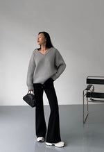 Load image into Gallery viewer, Oversized Pique V Knit Sweater in Grey
