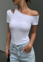 Load image into Gallery viewer, Off Shoulder Cutout Tee in White
