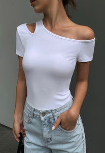 Off Shoulder Cutout Tee in White