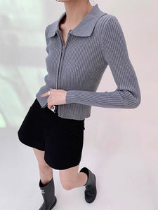 2-way Zip Ribbed Sweater in Grey