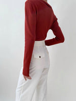 Load image into Gallery viewer, V Collar Long Sleeve Top - Cream
