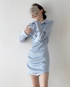 Junin Gathered Mini Shirt Dress - Blue