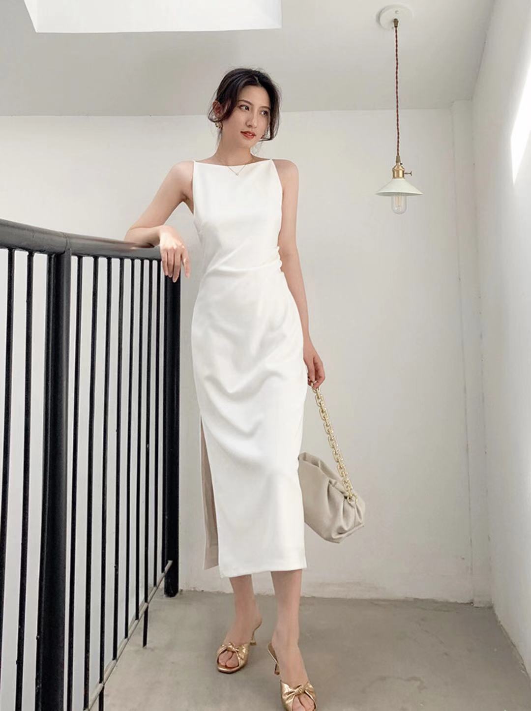 [Ready to Ship] Norfolk White Cami Midi Dress