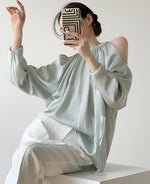 Load image into Gallery viewer, Shoulder Cutout Gather Blouse in Mint

