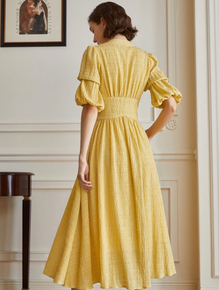 Arlette Crepe Blouson Maxi Dress in Yellow