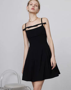 Cutout Bow Cami Mid Dress in Black