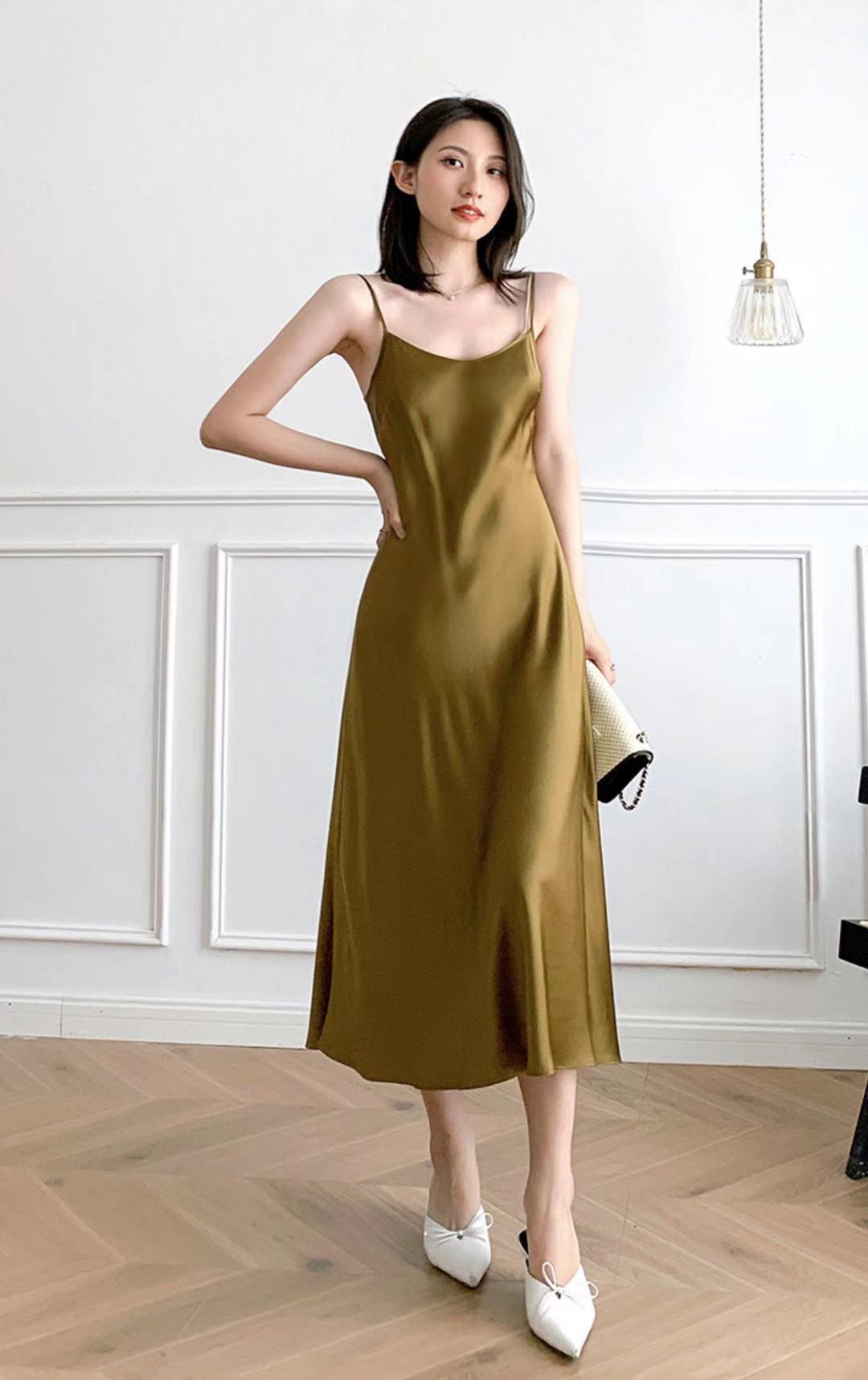 Bronze Midi Camisole Slip Dress