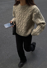 Load image into Gallery viewer, Relaxed Cable Knit Sweater in Khaki

